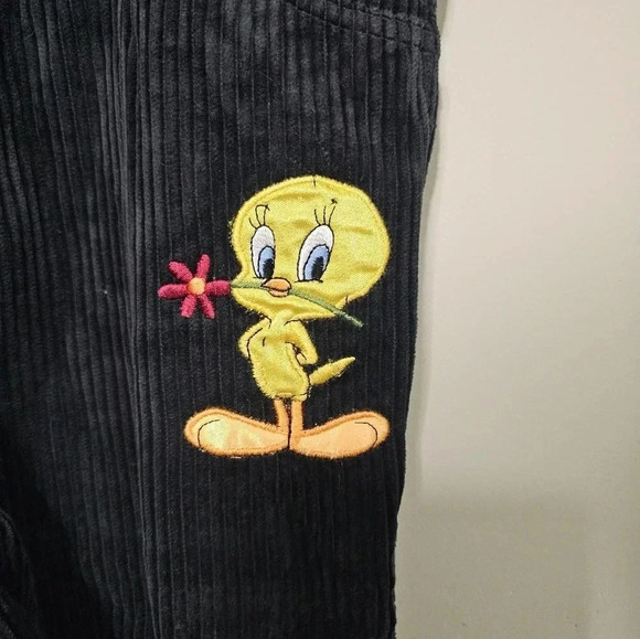 Vintage Looney Tunes Tweety Bird Corduroy Bib Overalls Girls Size 10/12 Black - Picture 4 of 10